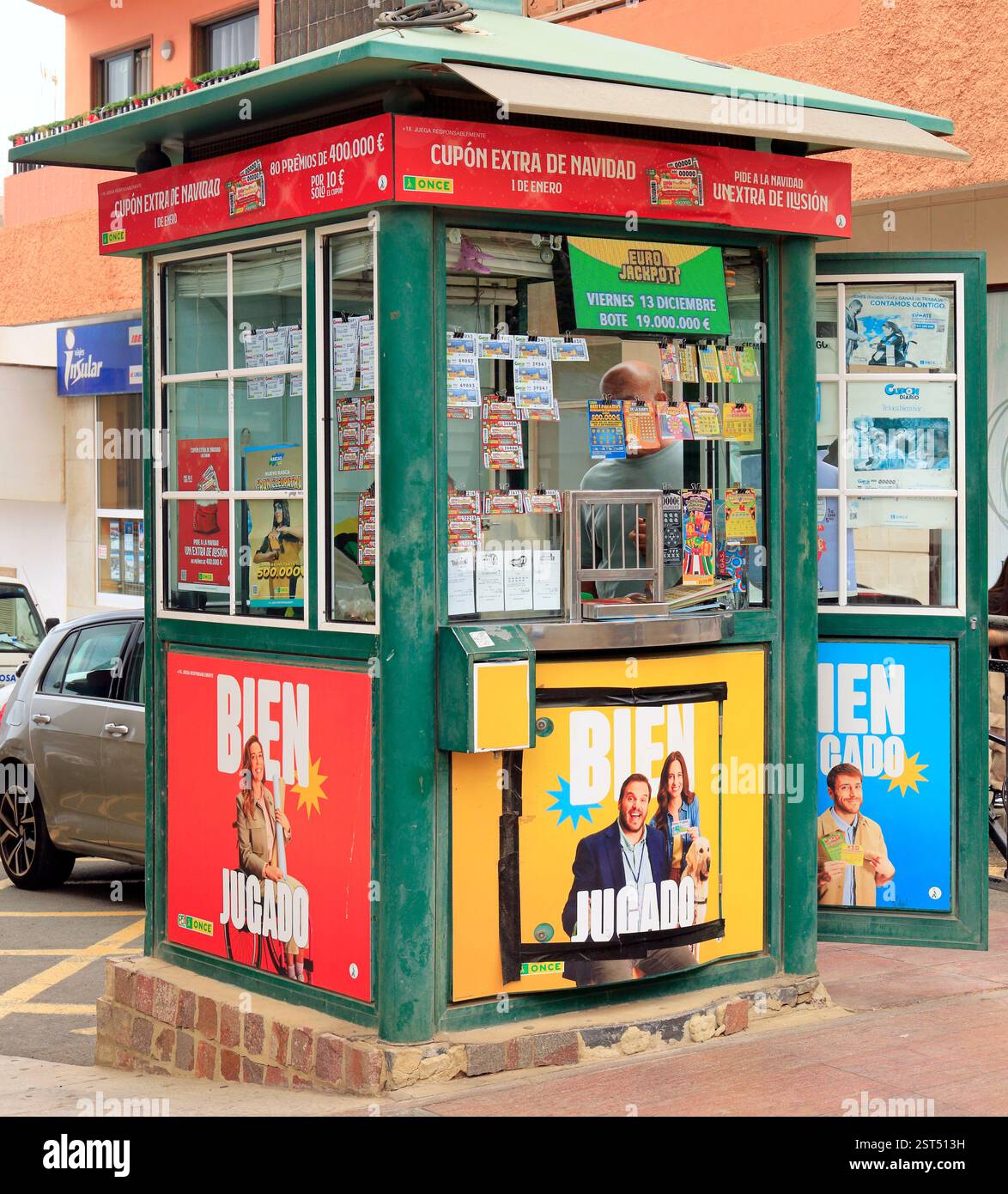 Stand de vendeur de billets de loterie, Puerto del Rosario, Fuerteventura, Îles Canaries, Espagne, UE. Prise en décembre 2024 Banque D'Images