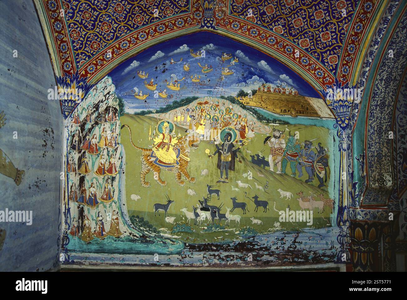 Rajasthani Art Painting au Palais de Samod, Samod près de Jaipur, Rajasthan, Inde, Asie Banque D'Images