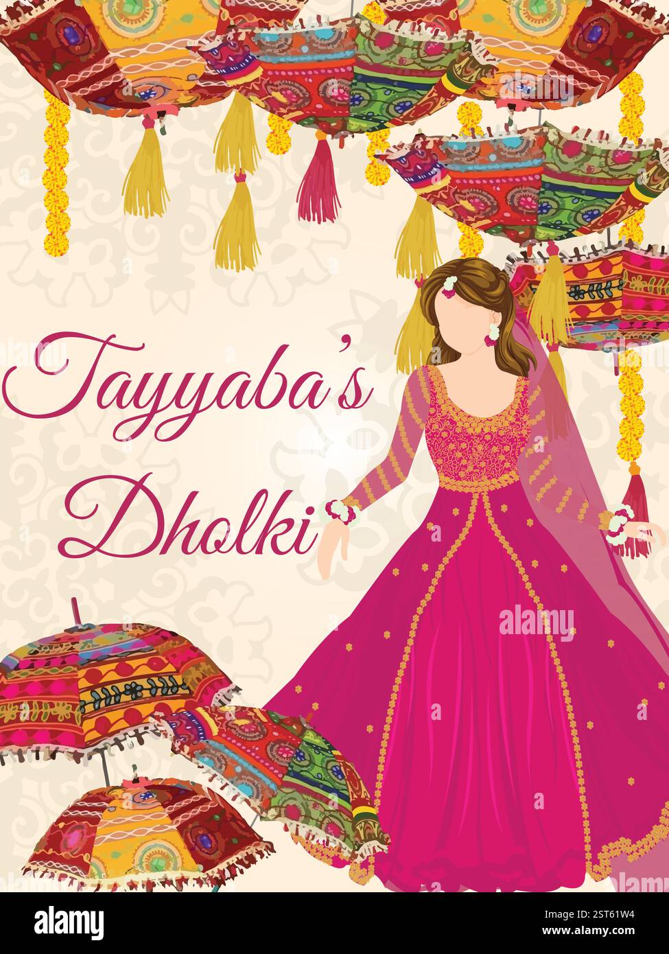 Mariage indien. Carte d'invitation indienne Haldi, Dholki, Mehndi Night. Illustration vectorielle modifiable pour haldi indien traditionnel, configuration de mariage mehndi. Illustration de Vecteur