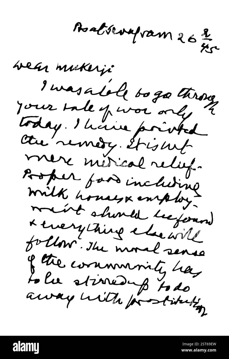 Une lettre par le Mahatma Gandhi, le 26 février 1945 - AUTORISATION MODÈLE NON DISPONIBLE Banque D'Images