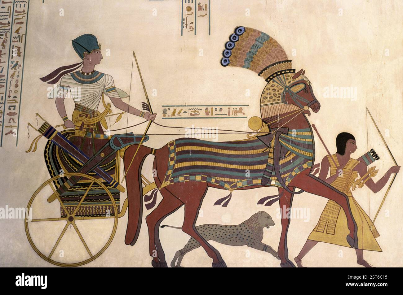 Ramsès III revenant de la campagne triomphante contre les Africains et les Nubiens spécimen d'art égyptien, Albert Hall Museum, Jaipur, Rajasthan, Inde, Asie Banque D'Images