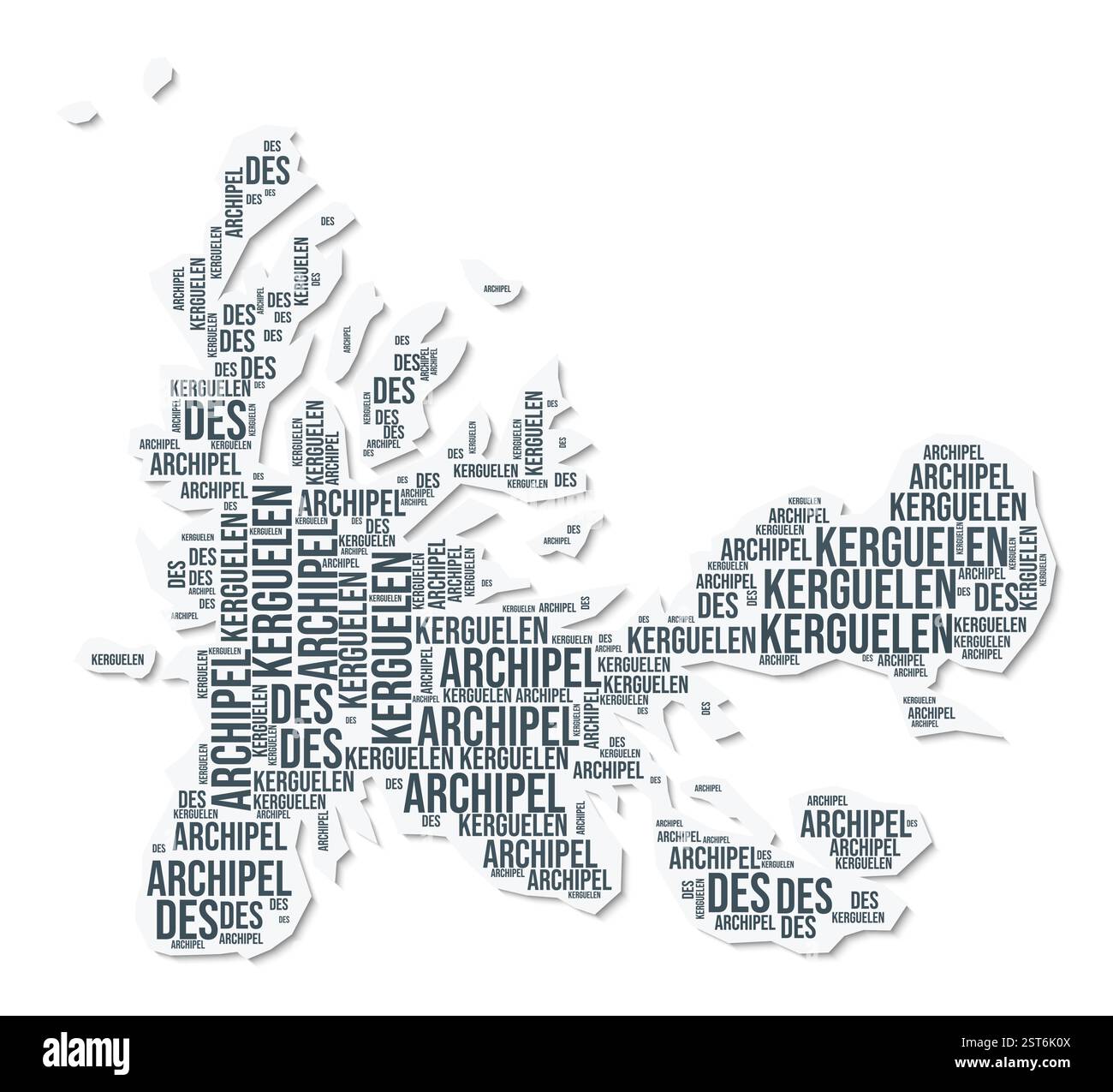 Les terres australes et antarctiques françaises forment un nuage de texte. Frontière de pays avec ombre sur fond blanc. Illustration de Vecteur