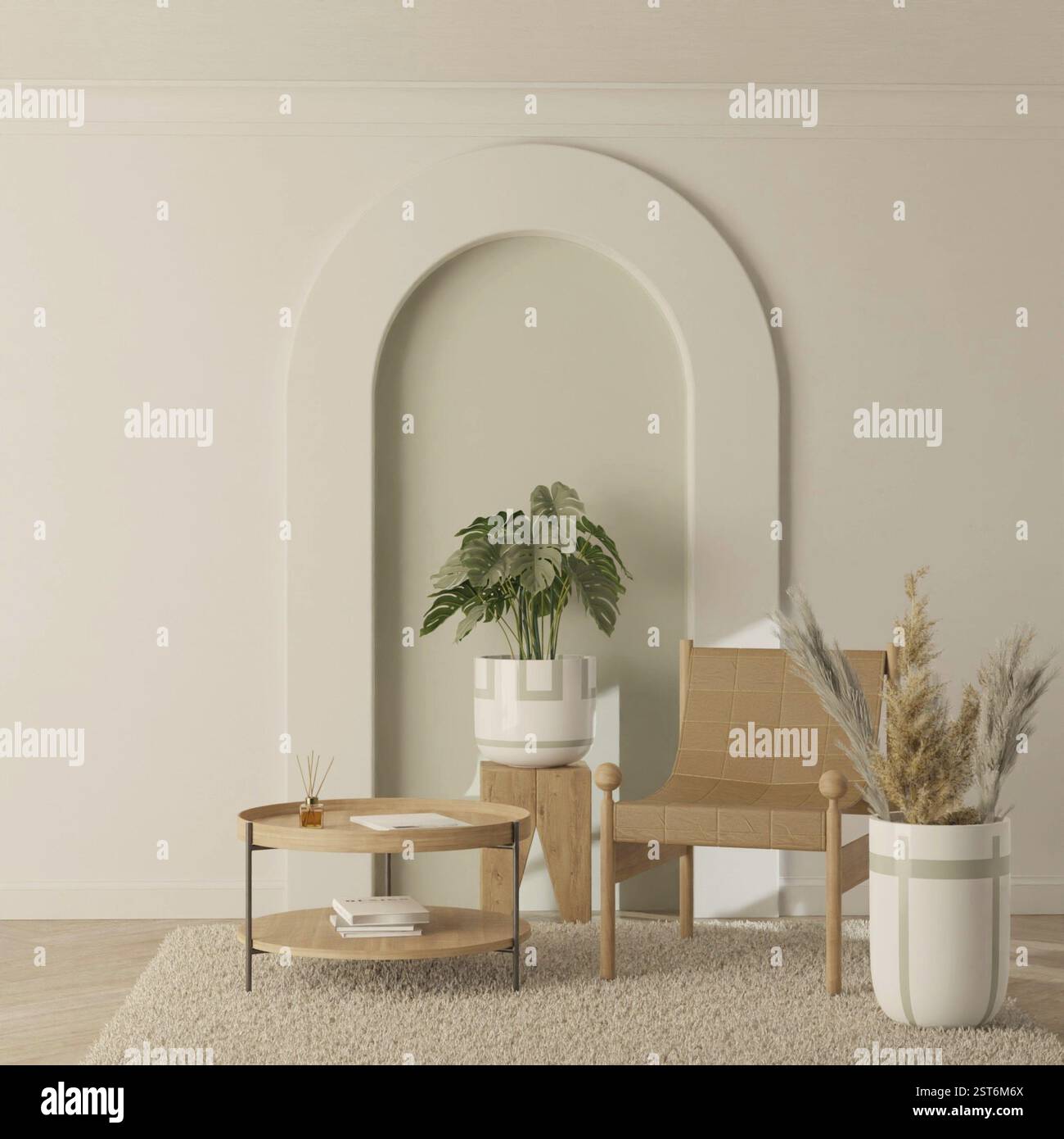 Espace contemporain avec un cadre confortable, avec un design minimaliste et des éléments naturels, Turkey.3D. Banque D'Images