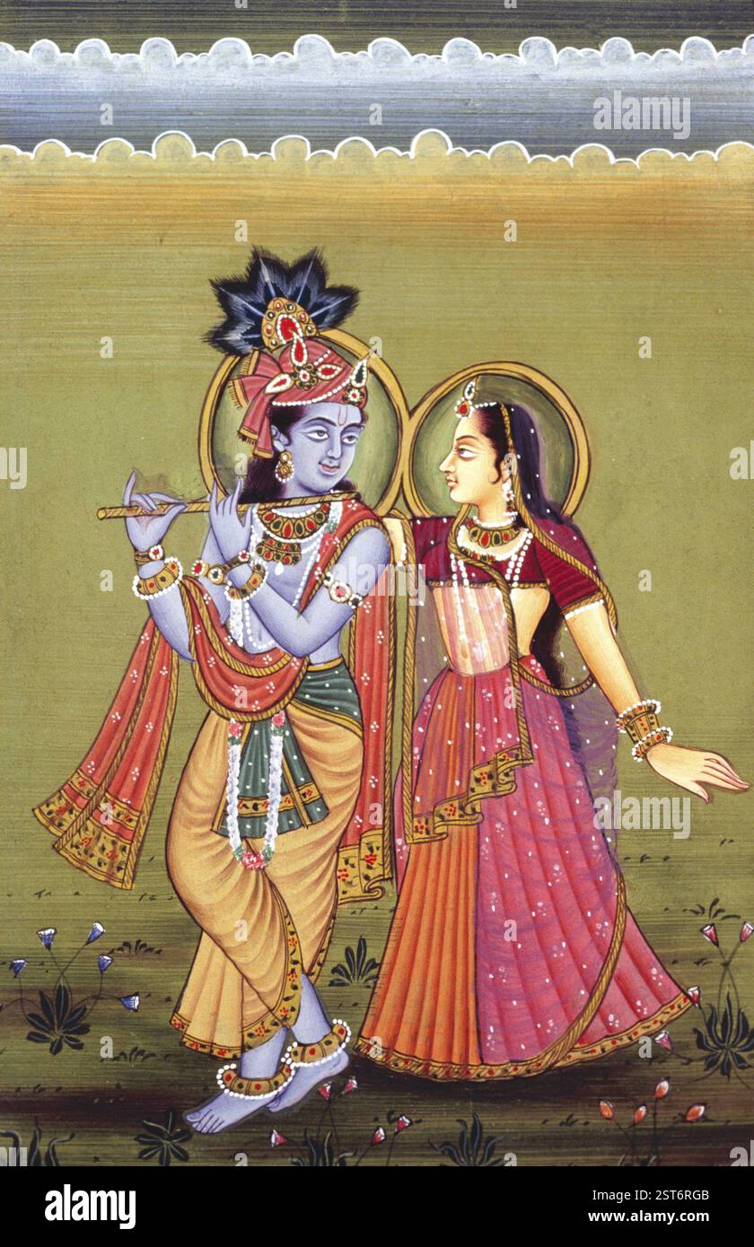 Peinture du Dieu Krishna et de son plus grand dévot radha, inde Banque D'Images