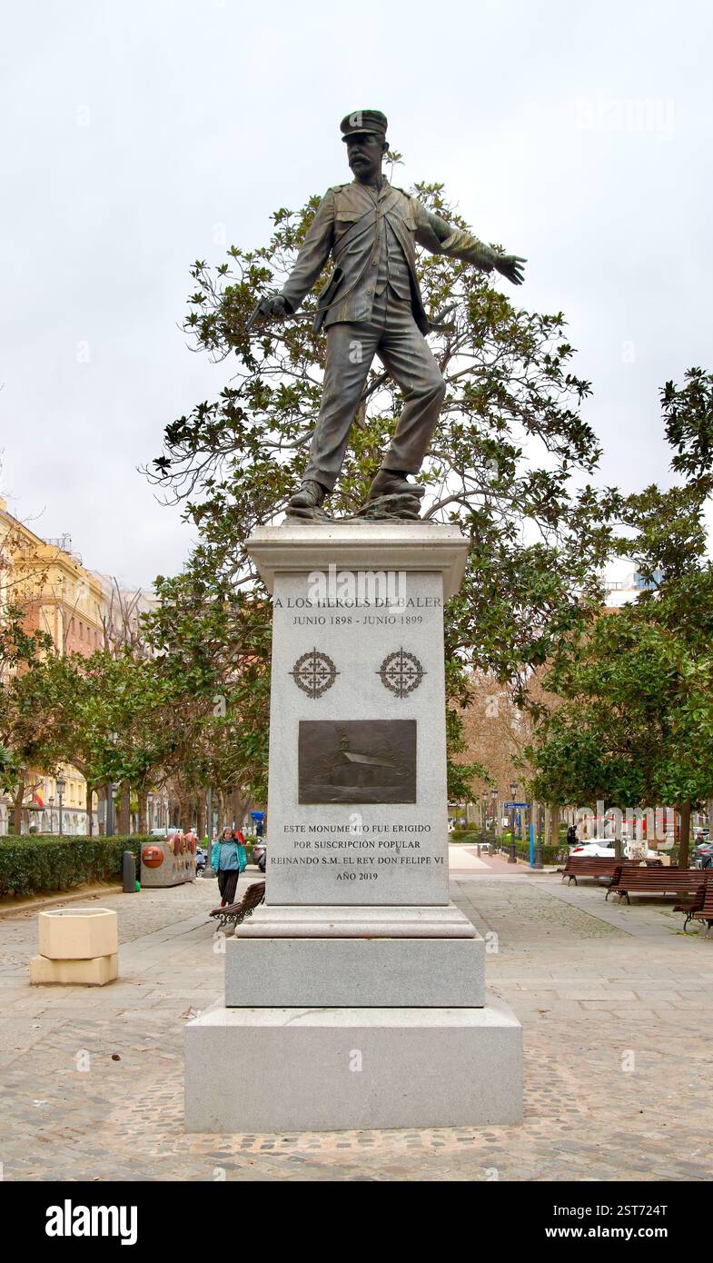 Statue en bronze los Heroes de Baler d'un soldat en souvenir du siège de Baler de 1898-1899 pendant la Révolution philippine Madrid Espagne Banque D'Images