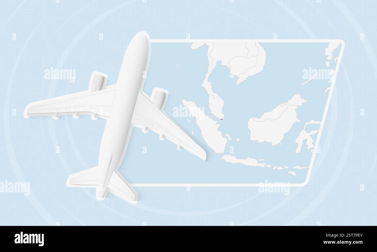 Singapour illustration de voyage avec avion et drapeau national. Idéal pour les agences de voyages, le matériel promotionnel ou le contenu géographique lié à Singapo Illustration de Vecteur