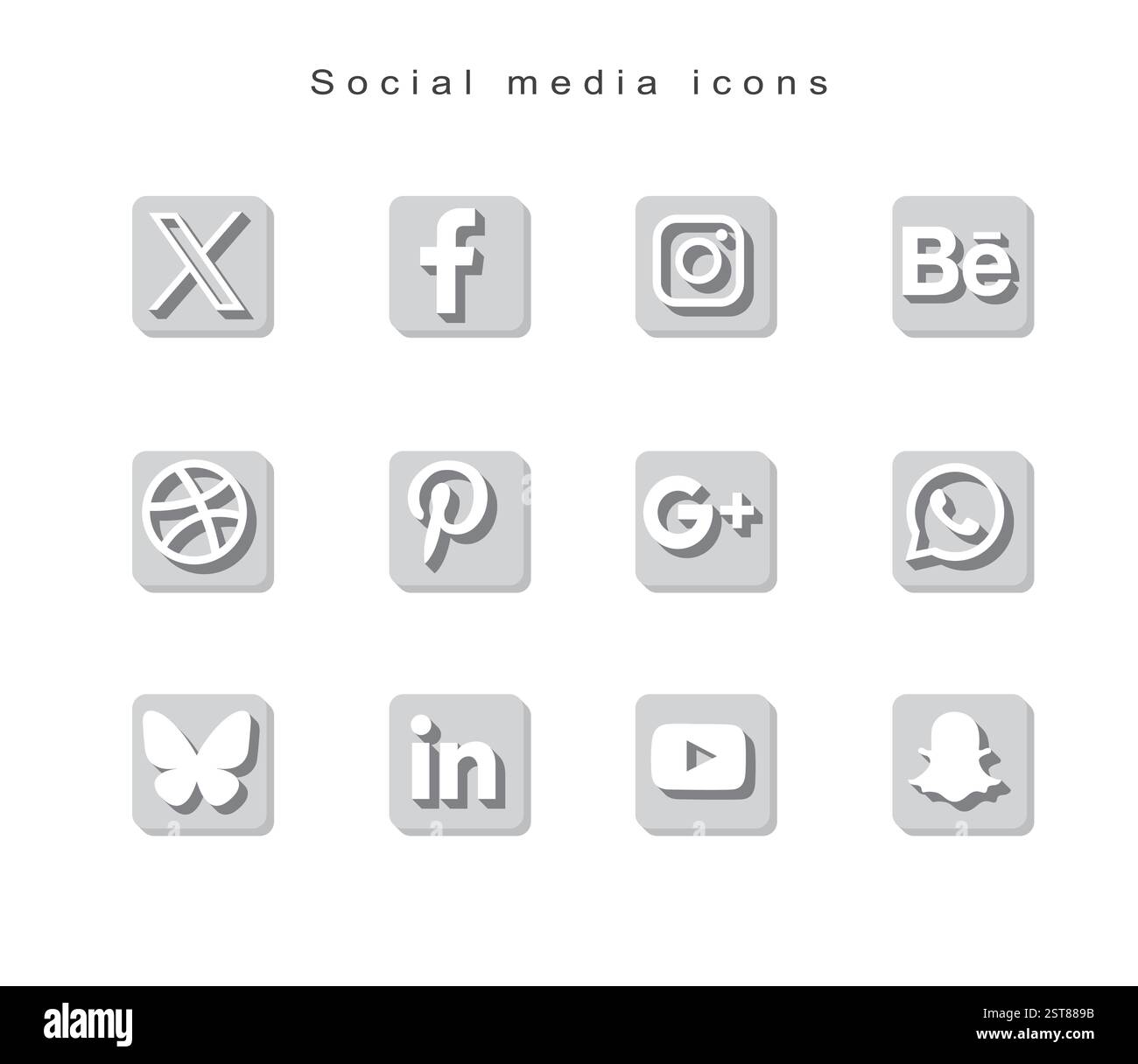 Ensemble d'icônes de médias sociaux : Twitter x, Facebook, Instagram, threads, Snapchat, WhatsApp, YouTube, Pinterest, Reddit. Contact Illustration de Vecteur