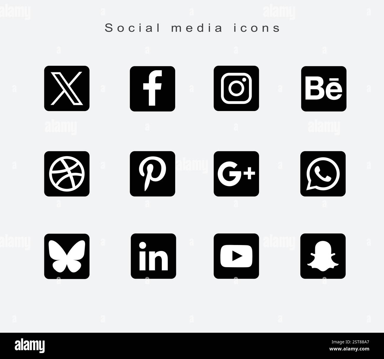 Ensemble d'icônes de médias sociaux : Twitter x, Facebook, Instagram, threads, Snapchat, WhatsApp, YouTube, Pinterest, Reddit. Contact Illustration de Vecteur