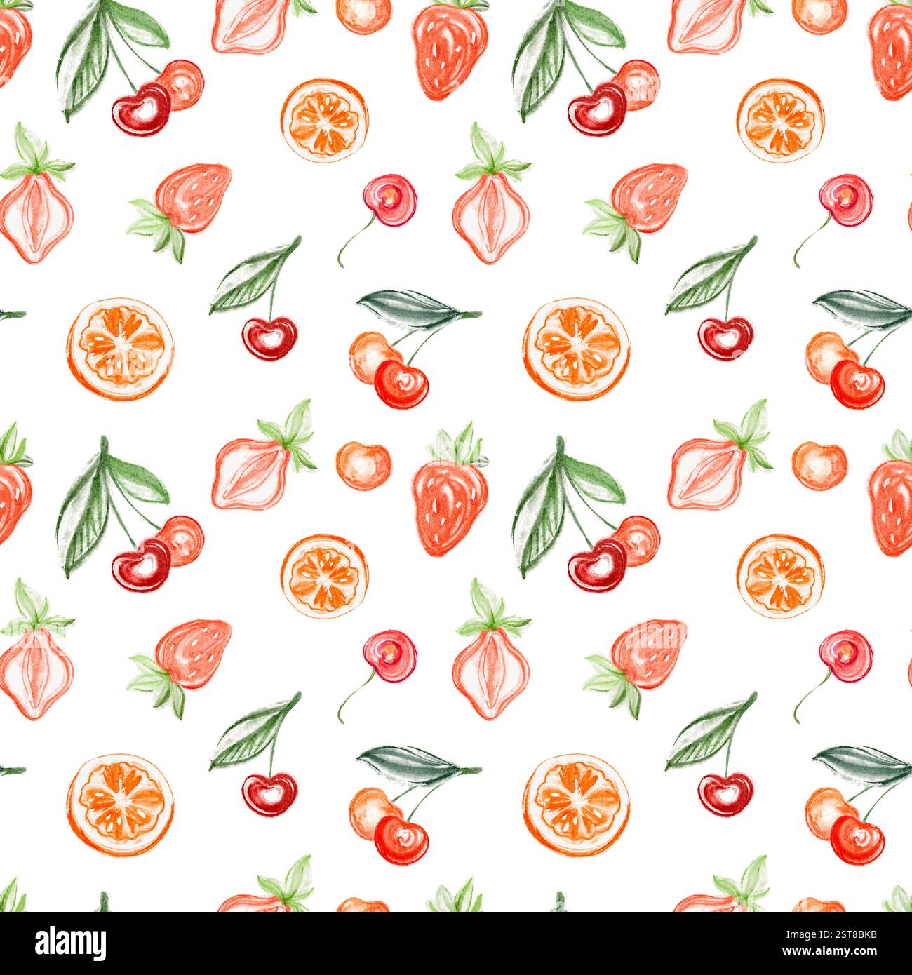 Aquarelle cerise et motif sans couture de fraise avec des fruits et des baies Banque D'Images