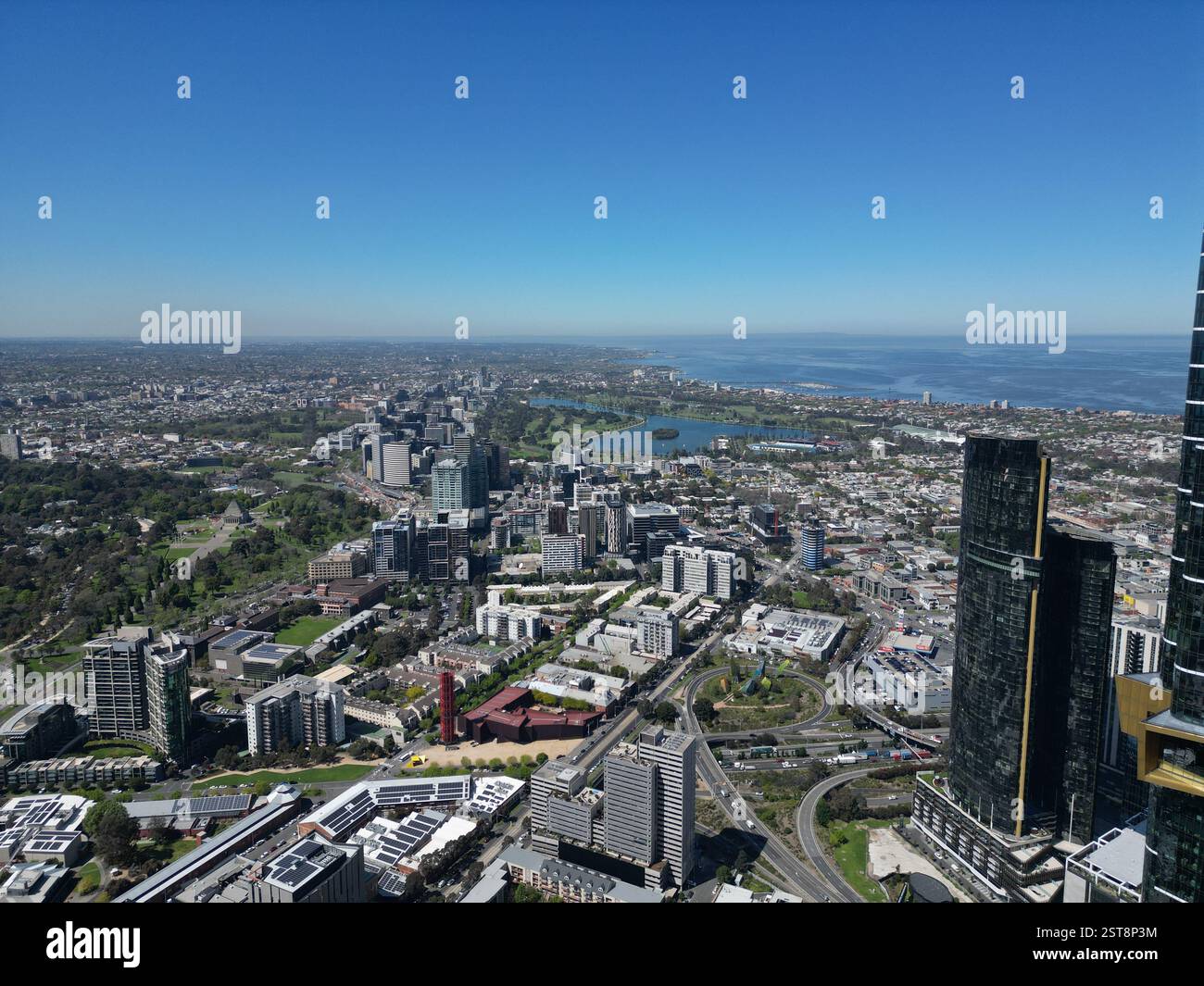 Vue aérienne du quartier des affaires de Melbourne, du quartier central des affaires de Melbourne, de l'horizon de la ville, Victoria, Australie Banque D'Images