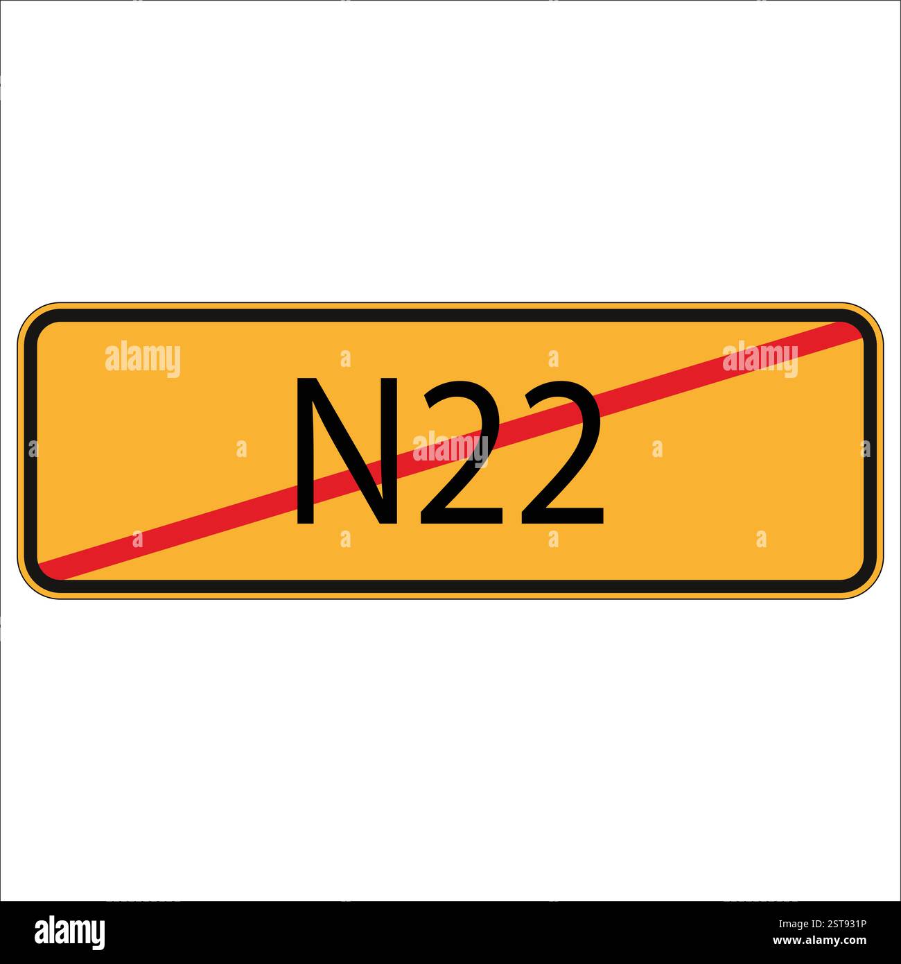 Fin de la route n22 panneau routier barré en diagonale rouge, isolé sur fond blanc. Illustration de Vecteur