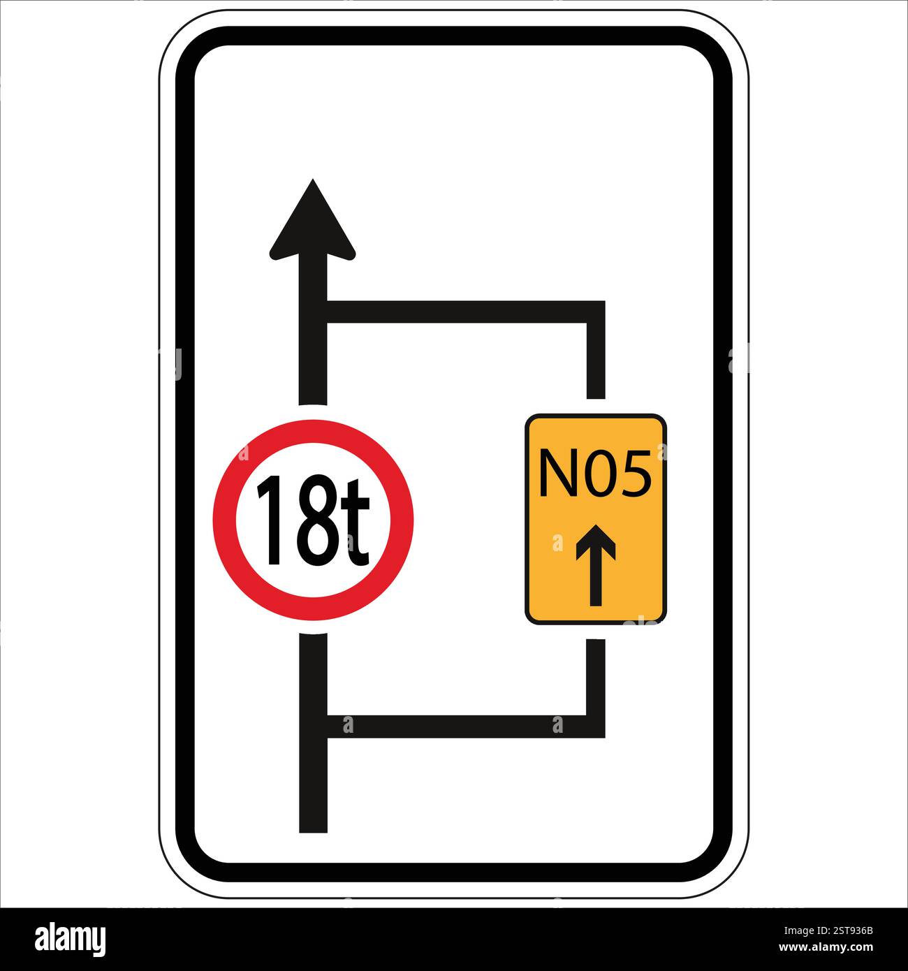 Signalisation routière réglementaire indiquant un détour pour les véhicules de plus de 18 tonnes Illustration de Vecteur