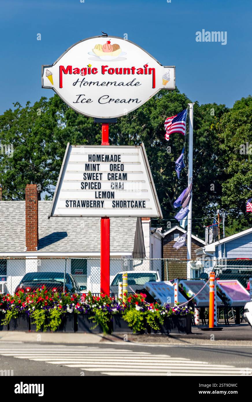signe à la fontaine magique crème glacée maison à mattituck Banque D'Images