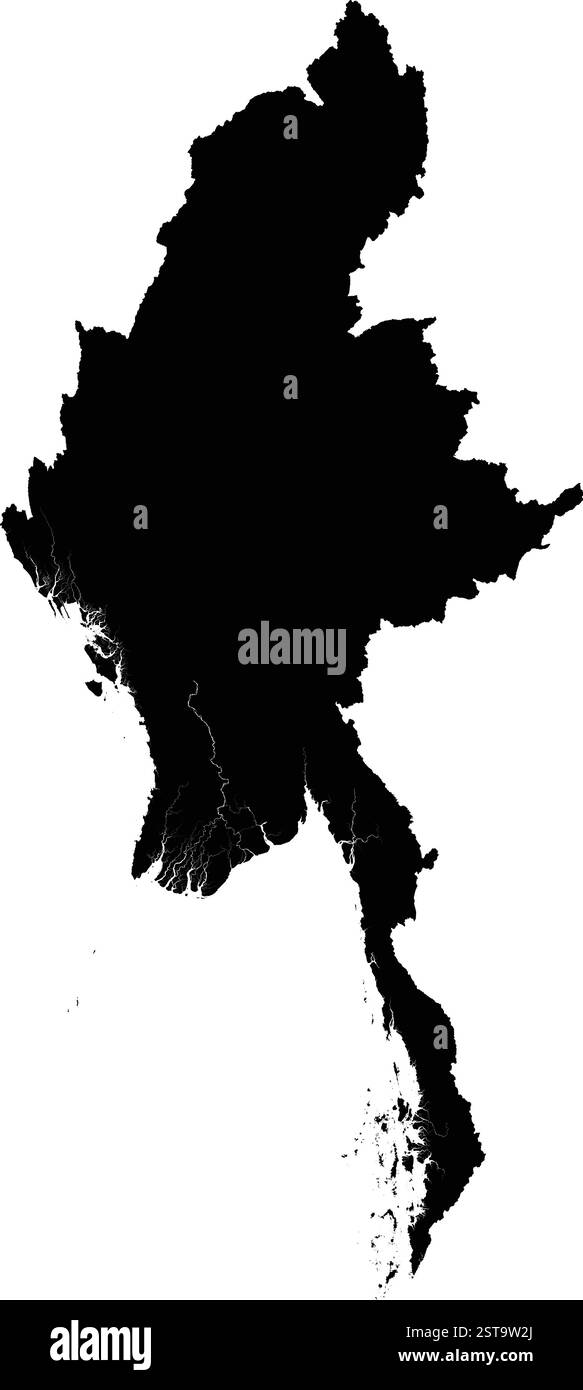 Carte de silhouette vectorielle modifiable du pays asiatique de Birmanie/Myanmar. Illustration de Vecteur
