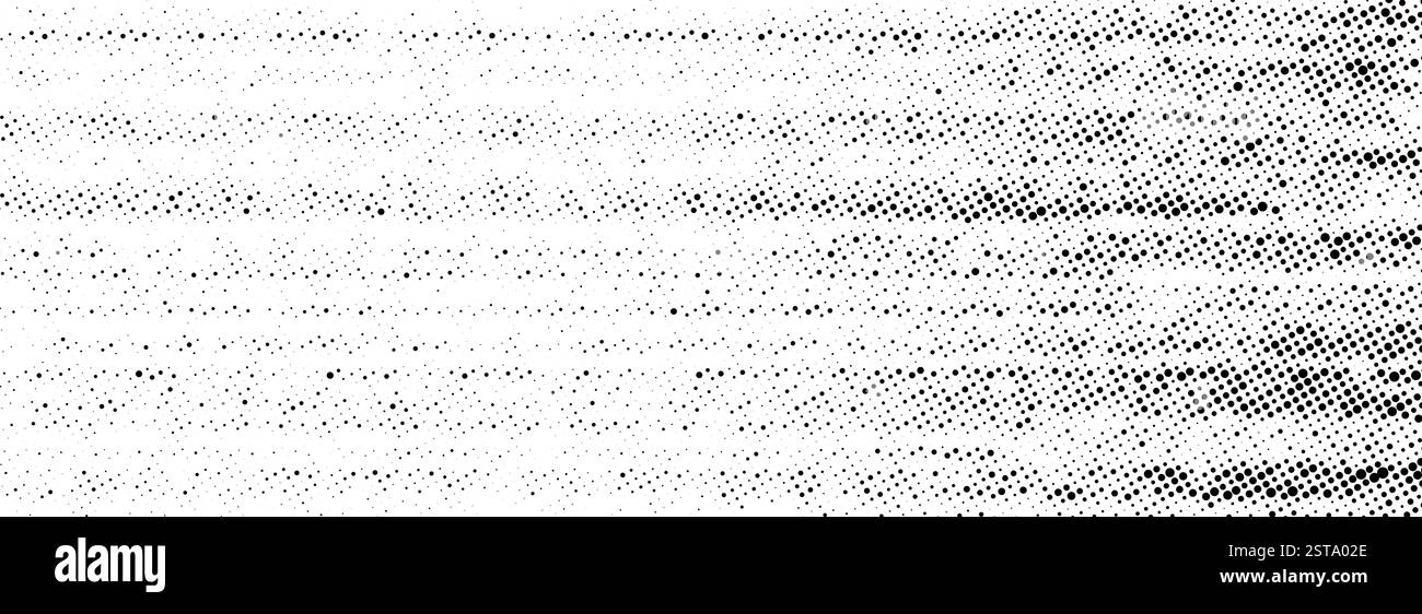 Fond grunge rayé en demi-teinte. Texture de bruit de grain de décoloration. Papier peint sablonneux à pois pop art. Toile de fond rétro pixelisée. Superposition comique de style anime ou manga. Modèle de demi-ton horizontal vectoriel Illustration de Vecteur