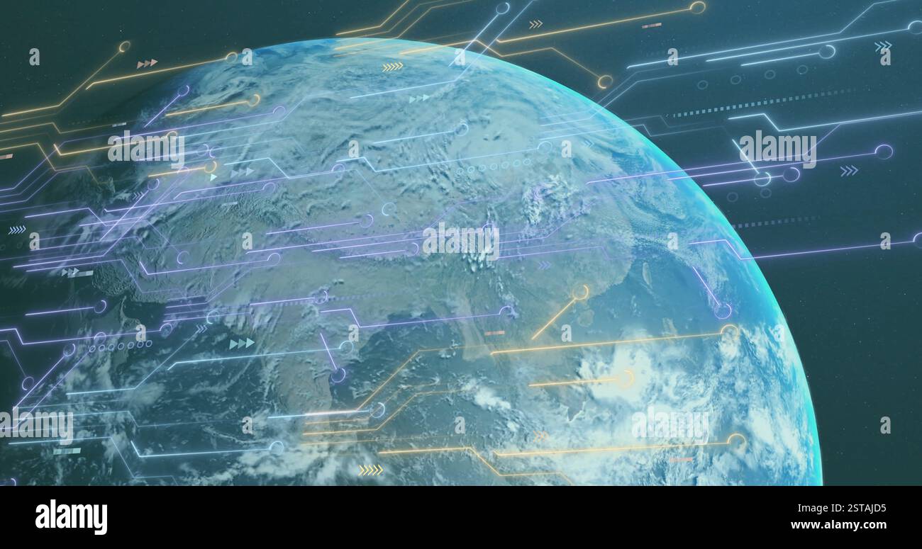 Circuits numériques et traitement de données sur l'image de la Terre depuis l'espace Banque D'Images