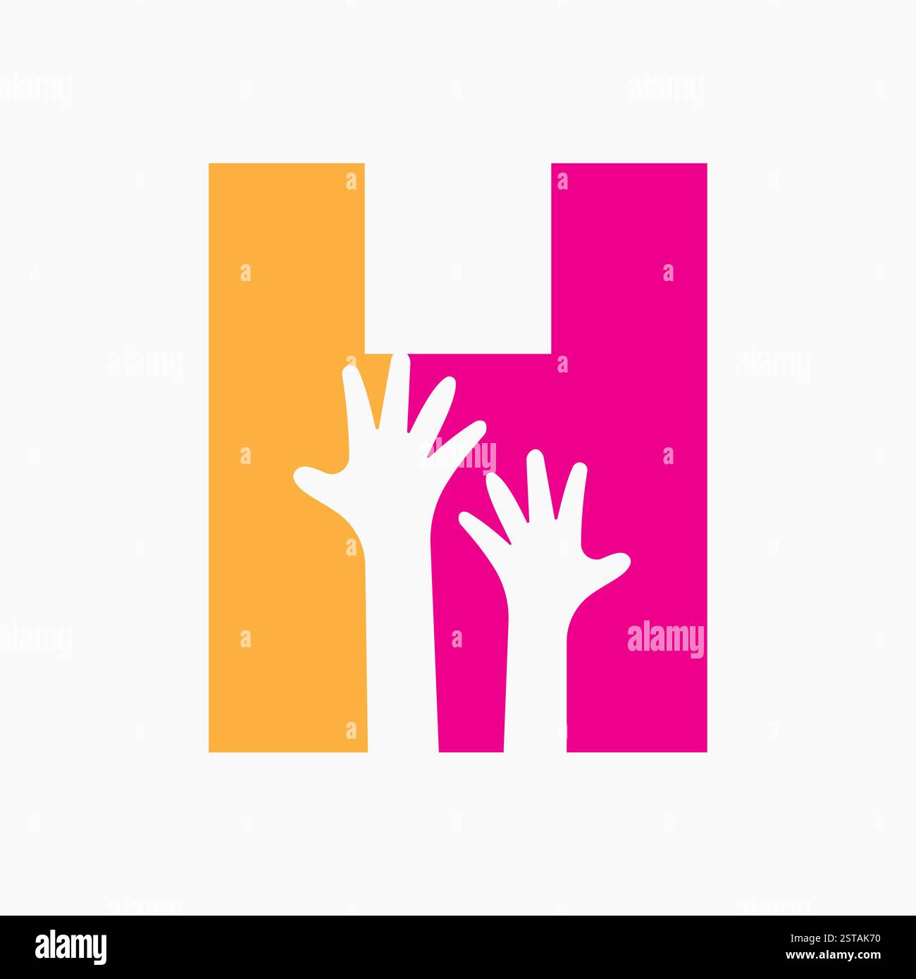 Lettre initiale H concept de logo de charité avec symbole à deux mains Illustration de Vecteur