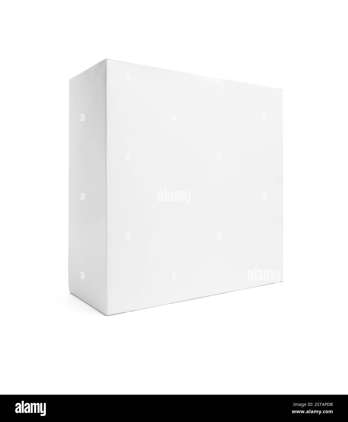 Boîte blanche vierge isolé sur un fond blanc prêt pour vos propres graphiques. Banque D'Images