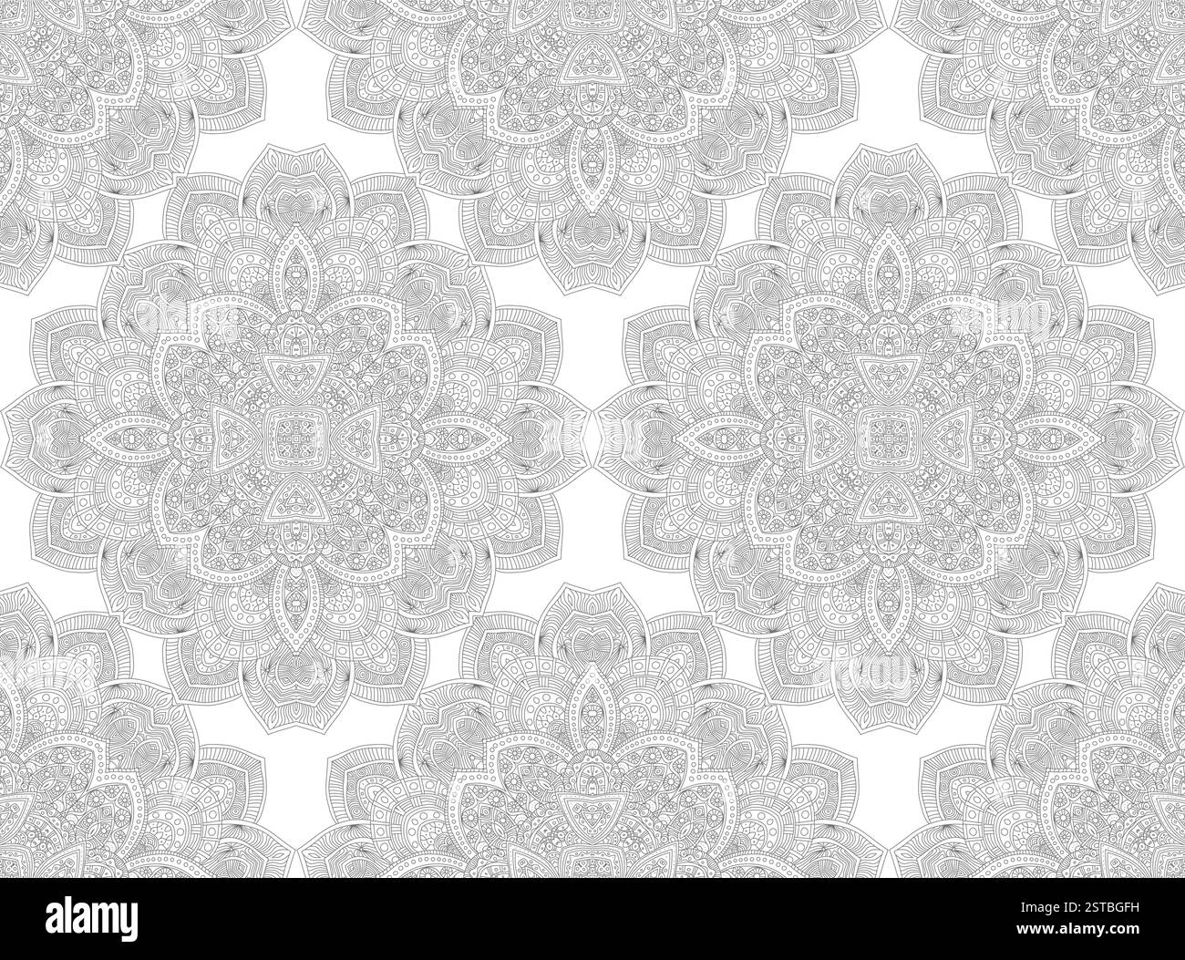 Mandala vecteur indien modèle sans couture. Motif décoratif de fleurs ornementales sur fond blanc. Fleur de mandala florale pour la coloration ou la méditation Illustration de Vecteur