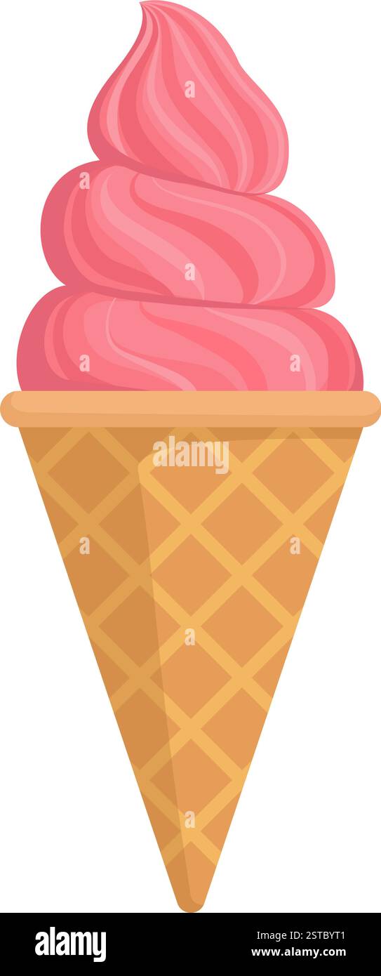 Délicieuse crème glacée à saveur de fraise dans un cône de gaufrette, isolé Illustration de Vecteur