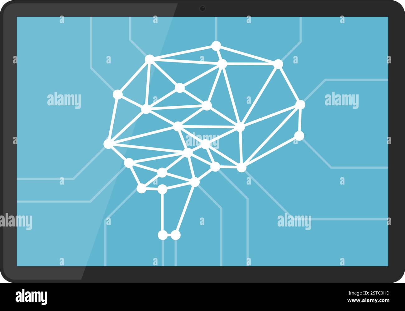 Réseau neuronal traitant des informations et des données dans une tablette numérique, isolé Illustration de Vecteur
