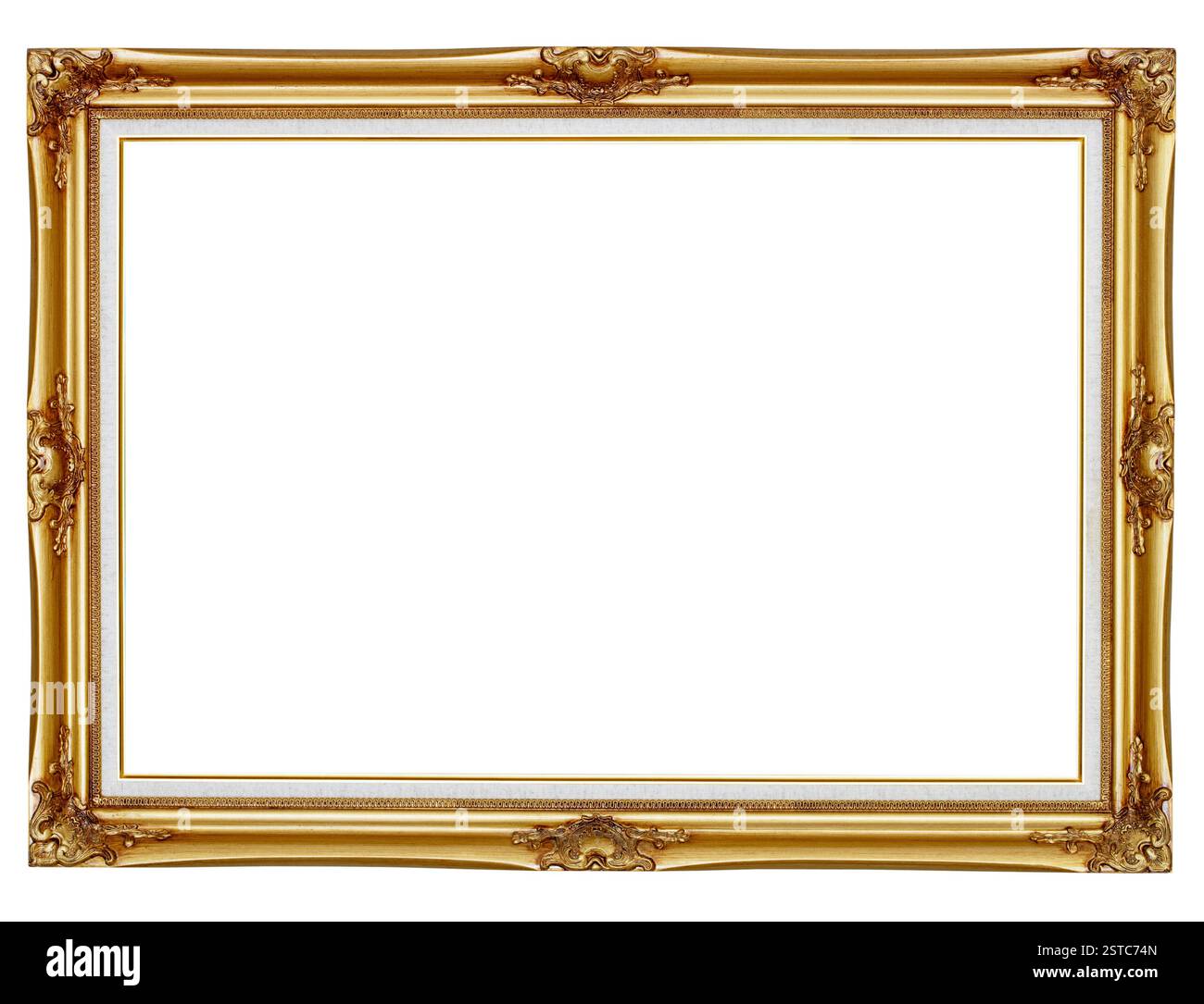 Cadre doré pour la peinture sur fond blanc Banque D'Images