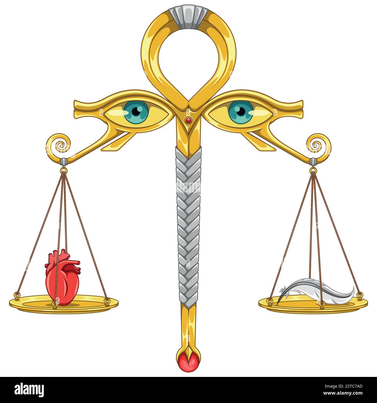 Anciennes échelles égyptiennes du jugement d'Osiris. Balances Anubis pesant un coeur, balances égyptiennes avec des yeux d'Horus Illustration de Vecteur