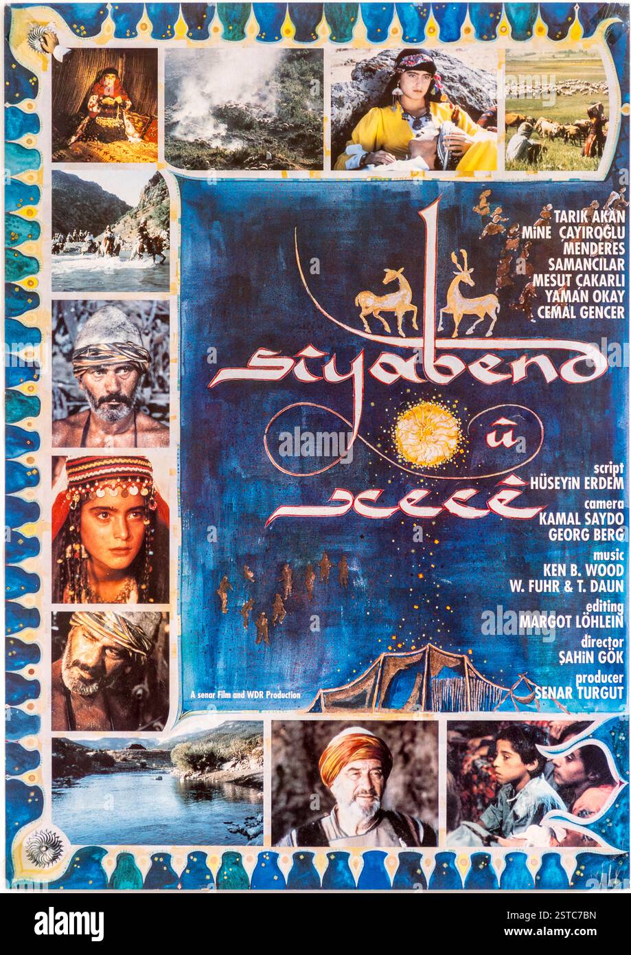 Affiche du film kurde “Sıyabend u Çeçe” (1991). L'affiche présente diverses photos du film montrant différents personnages et lieux. Les crédits énumèrent les acteurs, l'équipe et la société de production. Acteurs : Tariq Akan, mine Çayıroğlu, entre autres ; a Senar film and WDR production ; Camera : Kamal Seydo, Georg Berg ; réalisateur : Şahin Gök, production : Senar Turgut Banque D'Images