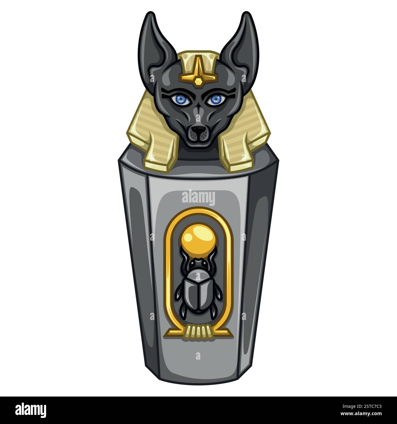 Pot canopique du Dieu de la mort Anubis, pot canopique avec hiéroglyphes égyptiens, récipient en céramique pour momies égyptiennes Illustration de Vecteur