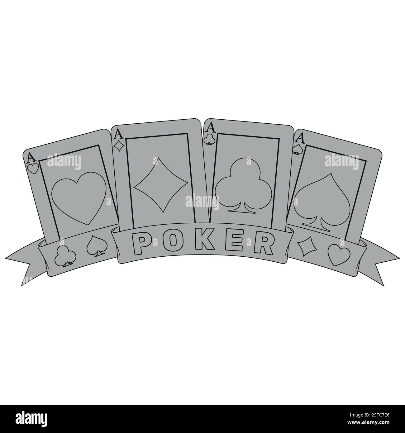 Cartes de poker entourées d'un ruban, symboles de poker de coeur, diamant, club et as Illustration de Vecteur