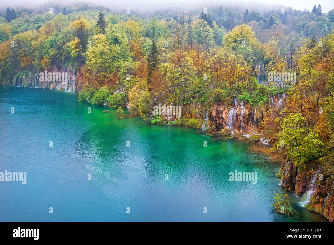 Une végétation luxuriante et des cascades aux lacs de Plitvice, en Croatie, avec des eaux émeraude créant un paradis naturel à couper le souffle au printemps Banque D'Images