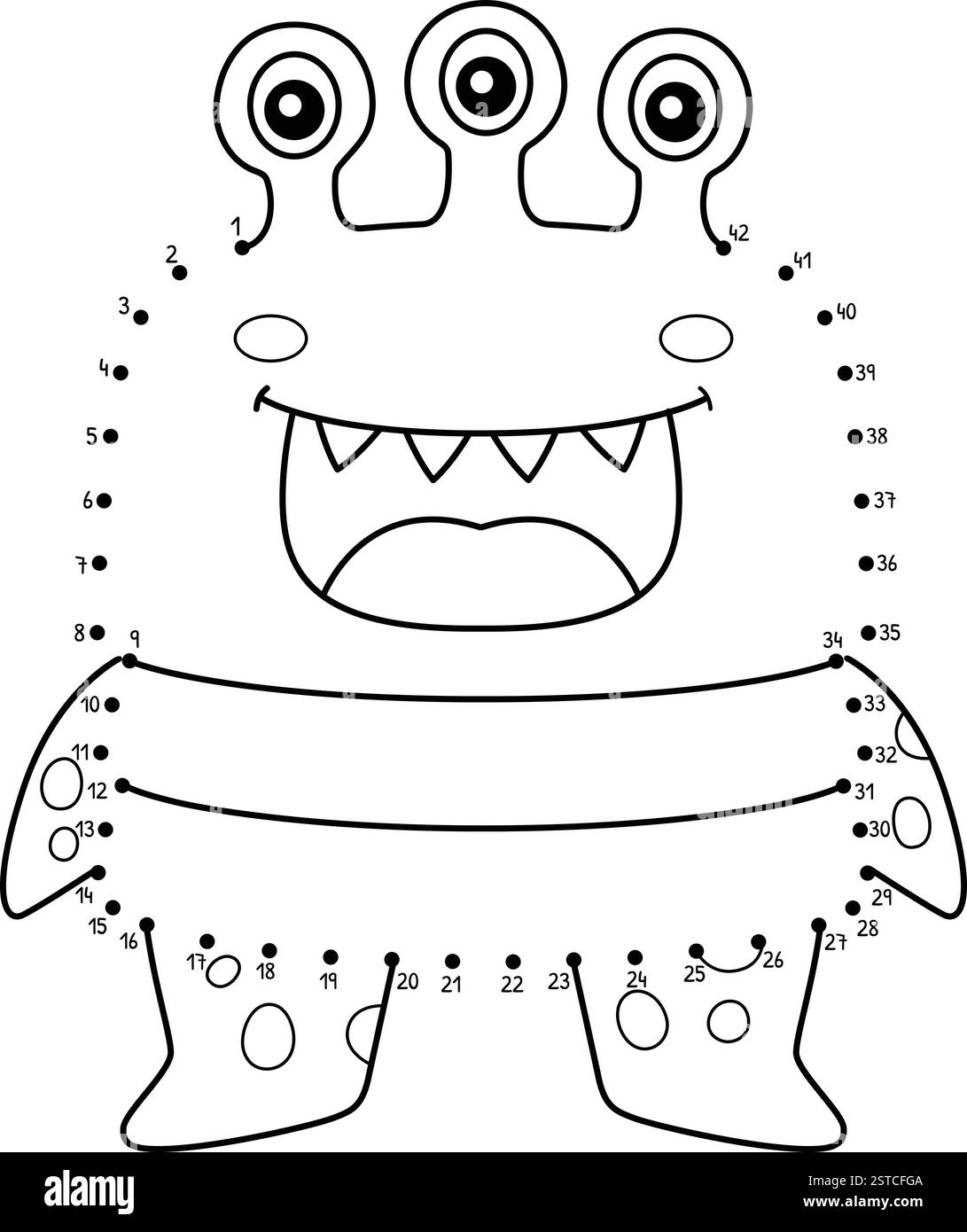 Couleur de monstre isolée à trois yeux point à point Illustration de Vecteur