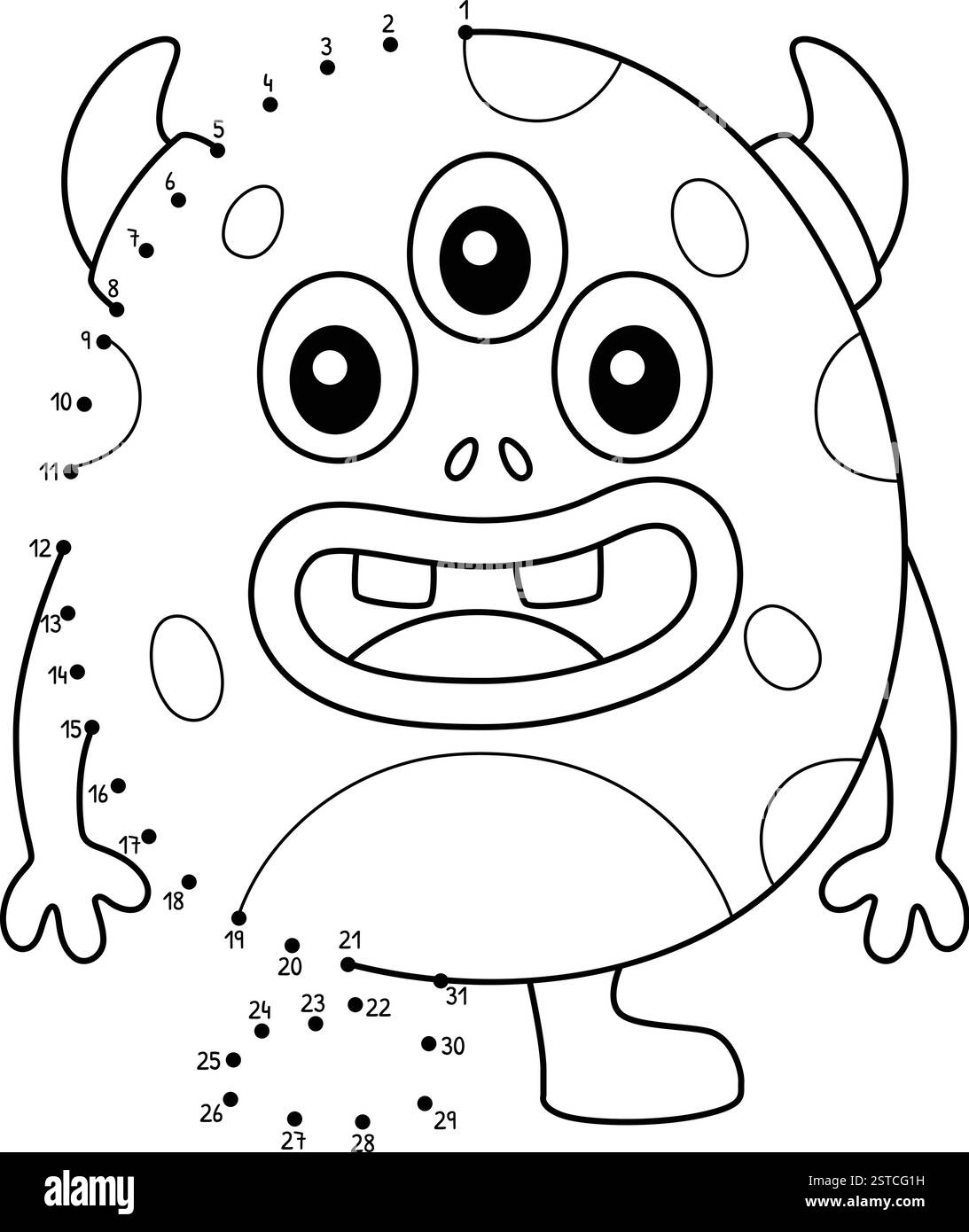 Couleur de monstre isolée à trois yeux point à point Illustration de Vecteur