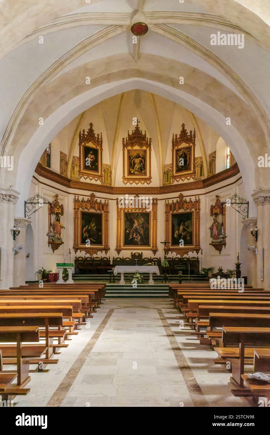 Église de San Andres Apostol, complexe historique du centre urbain de moral de Calatrava, province de Ciudad Real, Castilla la Mancha, Espagne, Europe. Banque D'Images