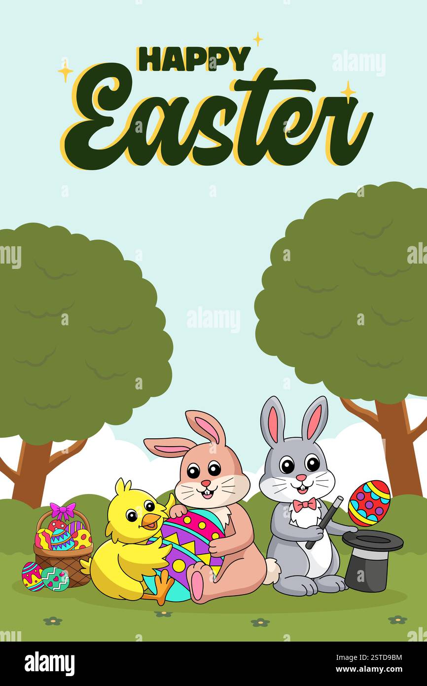 Joyeuses Pâques affiche de chasse aux œufs bannière verticale Illustration de Vecteur