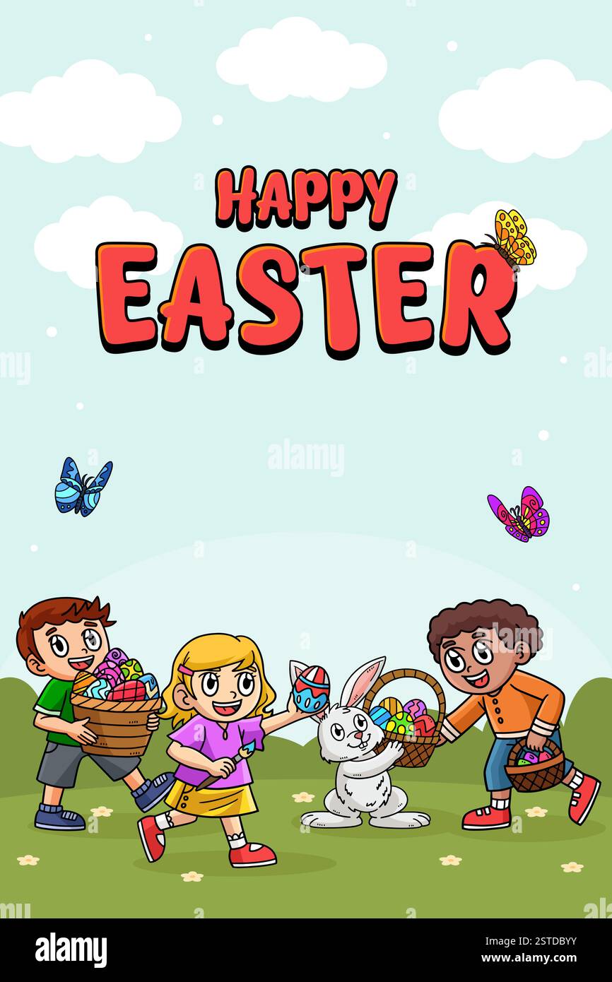 Joyeuses Pâques affiche de chasse aux œufs bannière verticale Illustration de Vecteur
