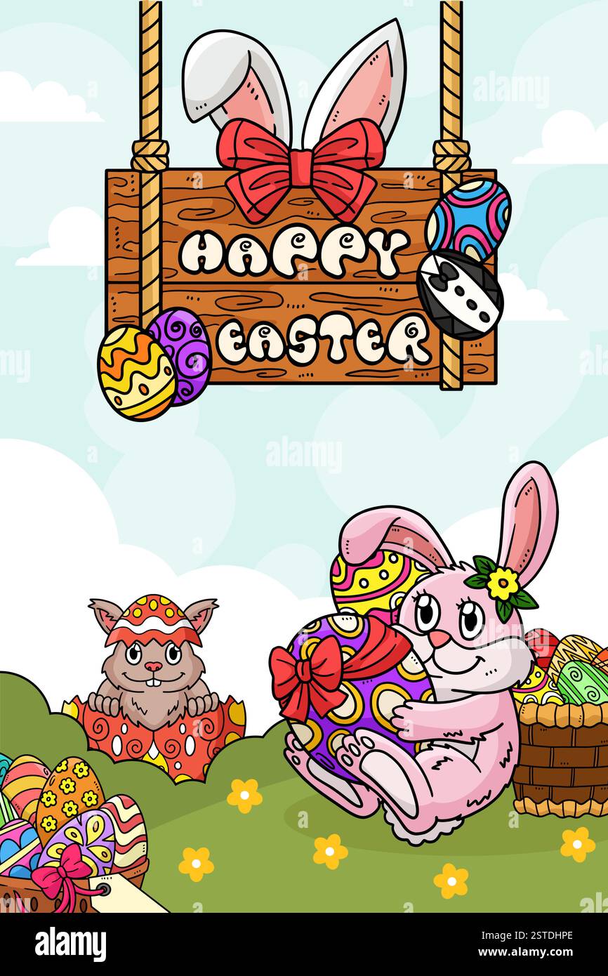 Joyeuses Pâques affiche de chasse aux œufs bannière verticale Illustration de Vecteur