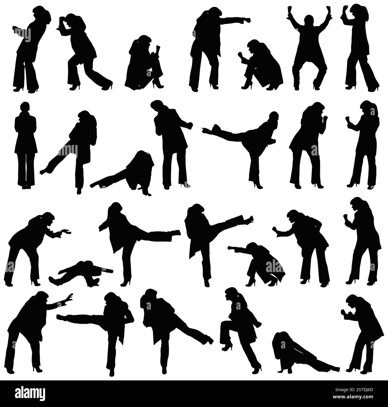 Silhouettes Set - femmes combattant Banque D'Images