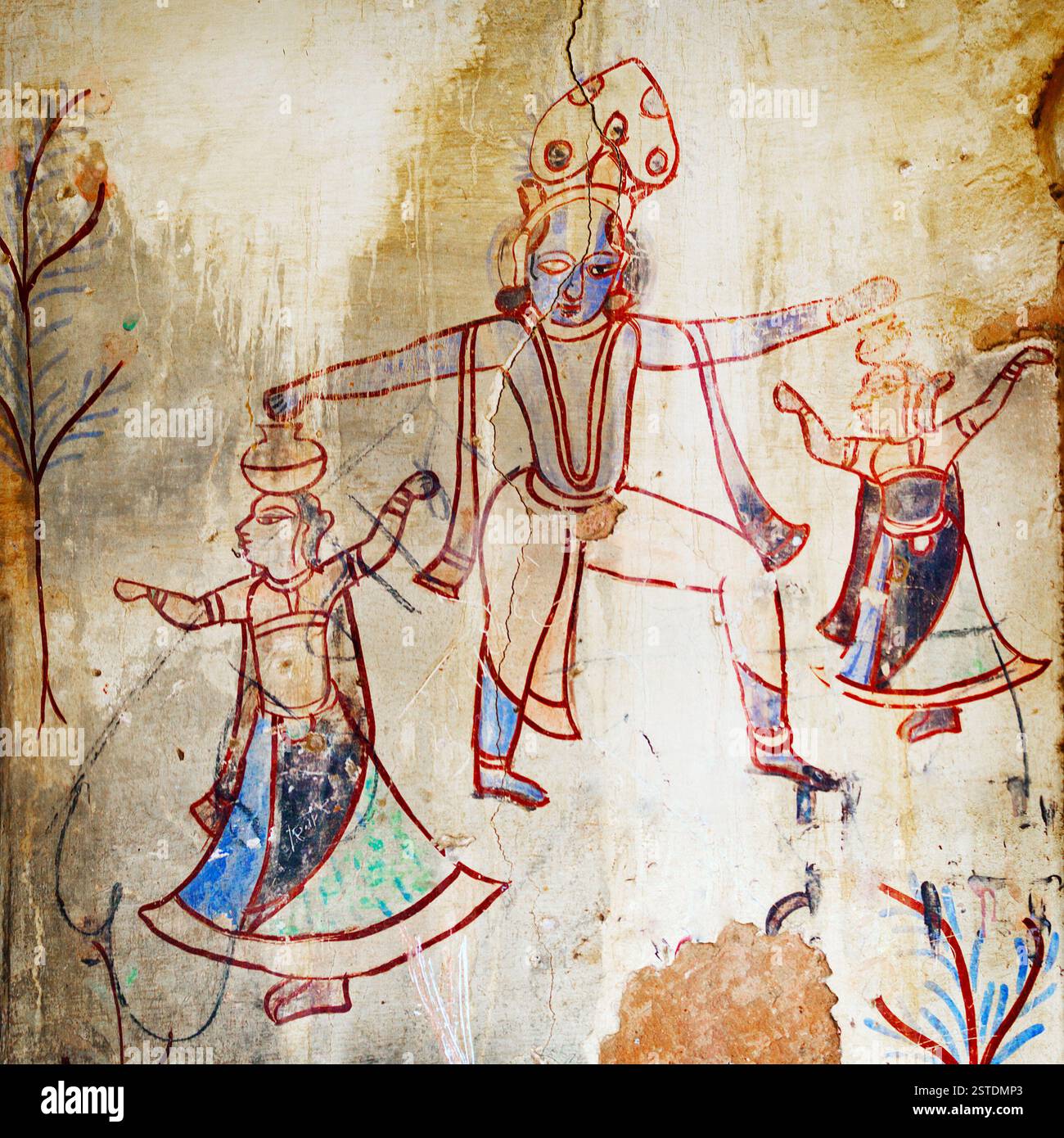 Peintures anciennes dans un temple provincial abandonné. Inde Banque D'Images