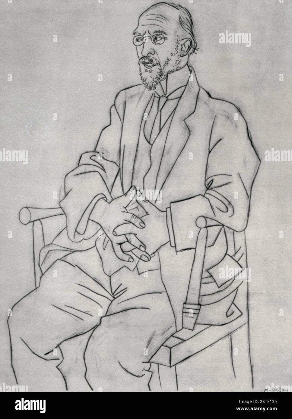 Portrait d'Eric Satie, par l'artiste espagnol Pablo Picasso, dessin 1920 Banque D'Images