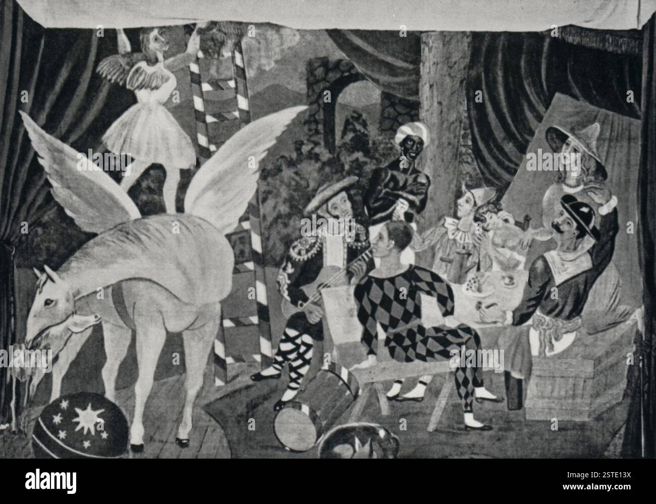 Rideau de devant pour le défilé de ballet, par l'artiste espagnol Pablo Picasso, dessin 1917 Banque D'Images