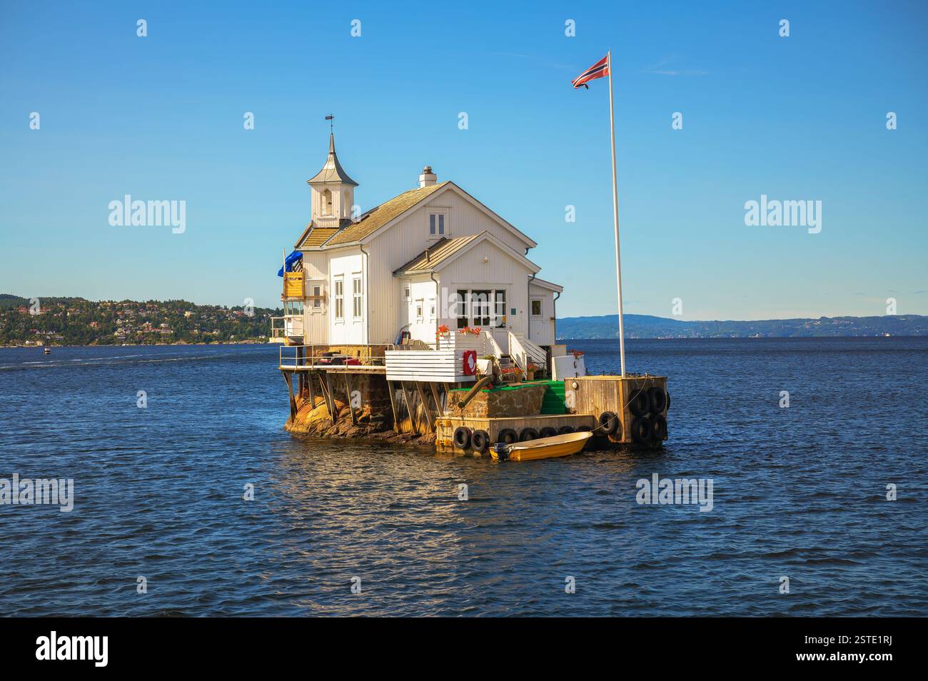 Dyna Fyr Lighthouse Restaurant à Oslofjord près de la ville d'Oslo, Norvège Banque D'Images
