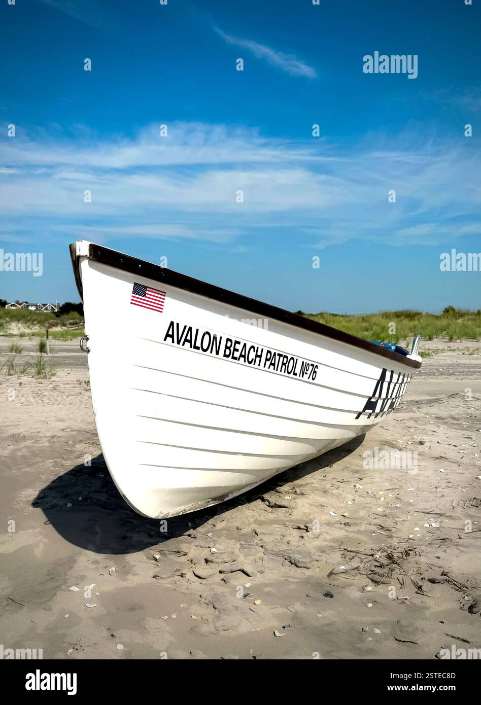 Bateau sauveteur à Avalon Beach, New Jersey, États-Unis. Banque D'Images