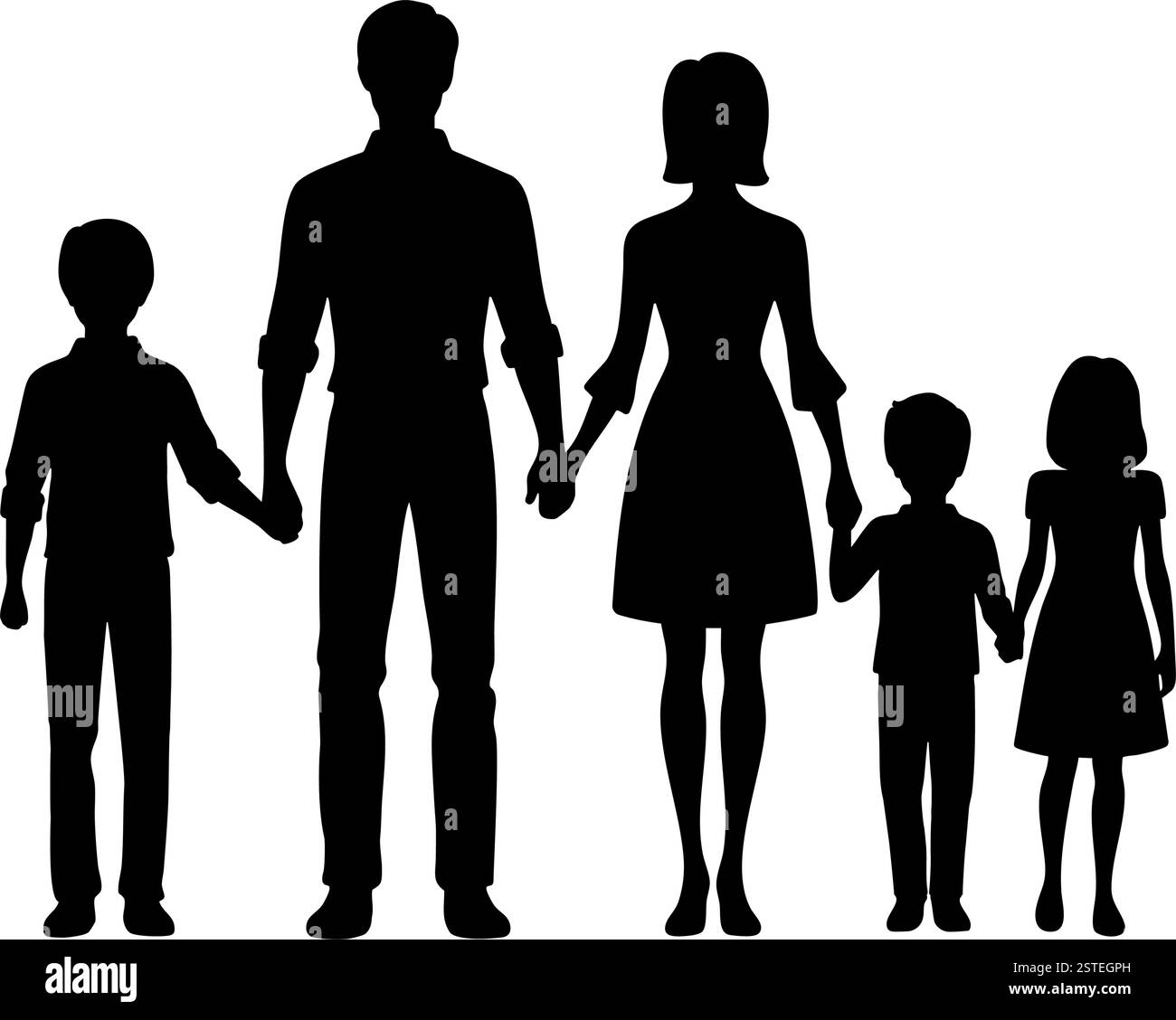 Silhouette d'une grande famille tenant les mains ensemble illustration vectorielle Illustration de Vecteur