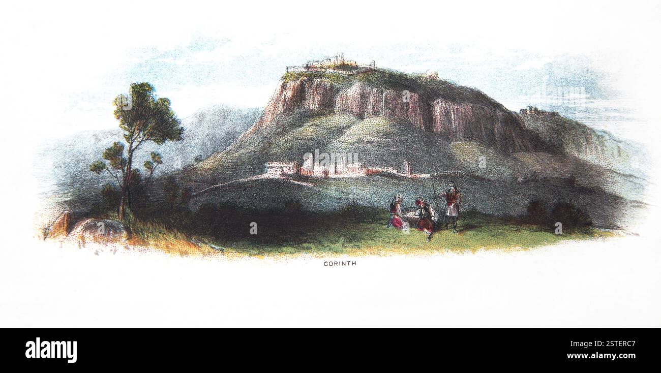 Illustration de la Grèce antique de Corinthe mentionnée dans le Nouveau Testament de l'ancienne Bible Sainte du XIXe siècle Banque D'Images
