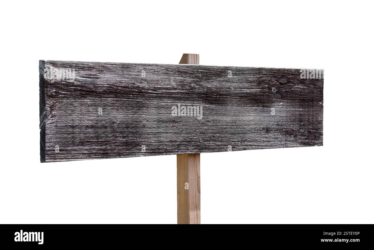 Vieux panneau blanc en bois gris post découpe isolée sur blanc Banque D'Images