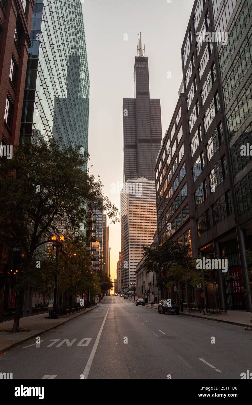 La Sears Tower, maintenant rebaptisée Willis Tower, est le plus haut bâtiment de Chicago. Banque D'Images
