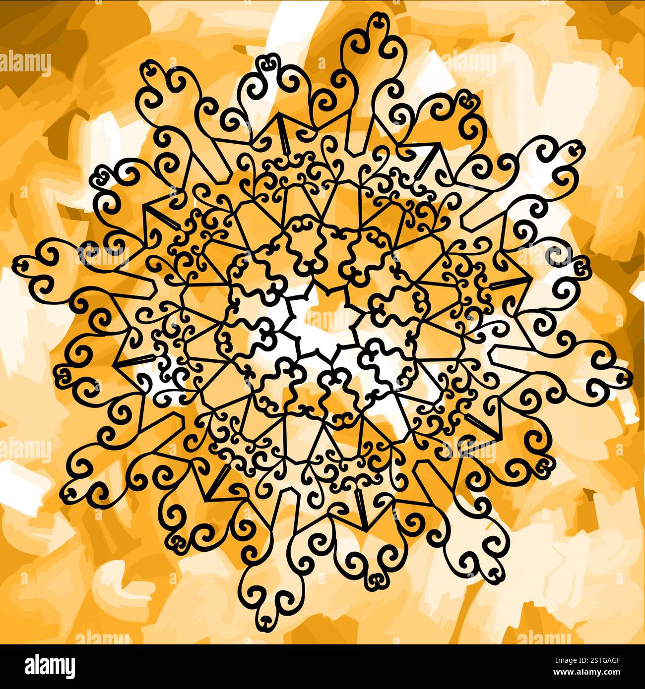 Mandala décrit sur fond d'impression jaune aquarelle. Banque D'Images