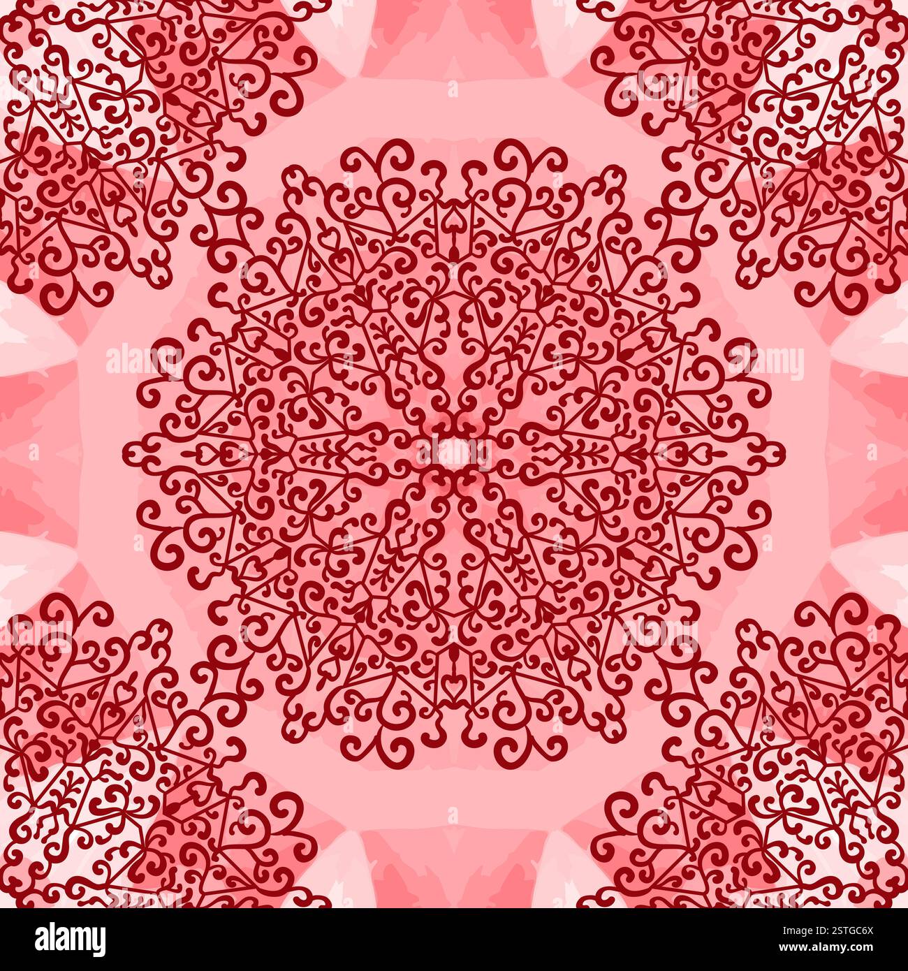 Mandala Print sur texture sans couture rouge. Élément décoratif vintage fond dessiné à la main sans fin. Islamique, arabe, indien, turkis Banque D'Images