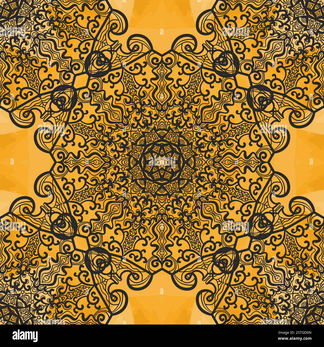 Impression Mandala symétrique sans couture sur texture aquarelle de henné. Élément décoratif vintage sur texture infinie. Backgr dessiné à la main Banque D'Images